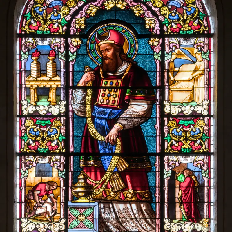 Aaron (stained glass window, between 1856 and 1868 by Joseph Villiet, St. Nicholas' church, Nérac)