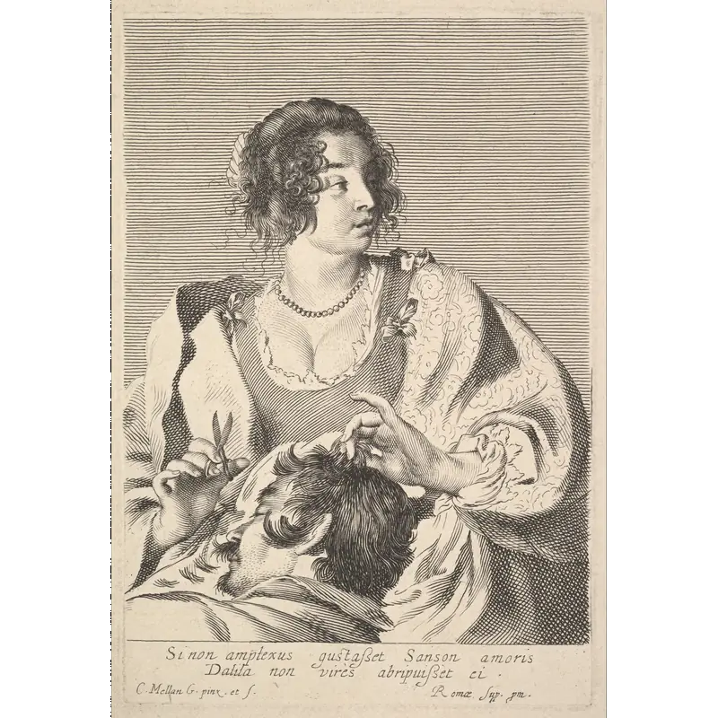Delilah Cutting Samson's Hair;Claude Mellan, 1598–1688