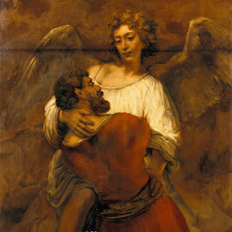 Jacob Wrestling with the Angel (Rembrandt, 1659, Gemäldegalerie, Berlin)