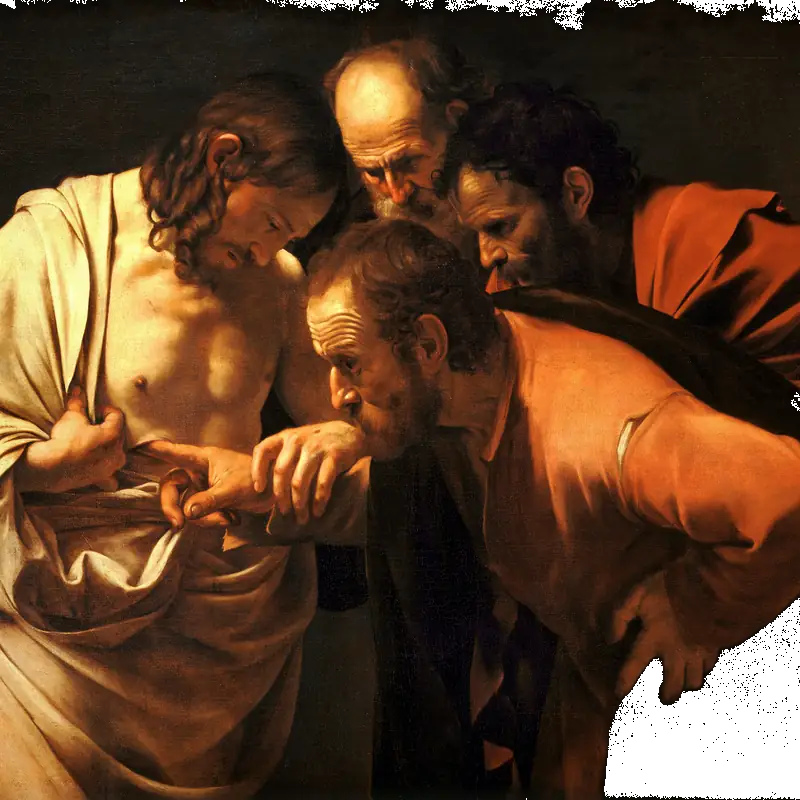 The Incredulity of Saint Thomas (Caravaggio, c.1601-1602, Sanssouci Picture Gallery, Potsdam)